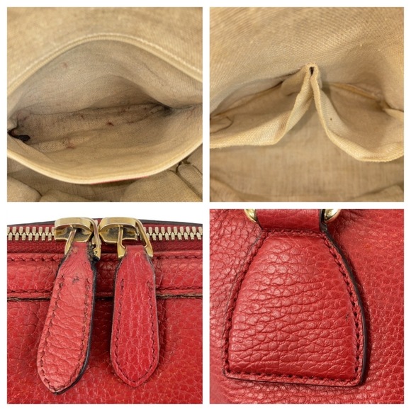 GUCCI Red Leather Interlocking Gold Hardware Handbag 449662 Shoulder Bag - Picture 9 of 10